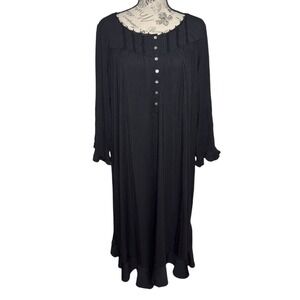 Eileen West Nightgown Medium Black 41" Long Waltz Modal 3/4 Sleeve Ruffle